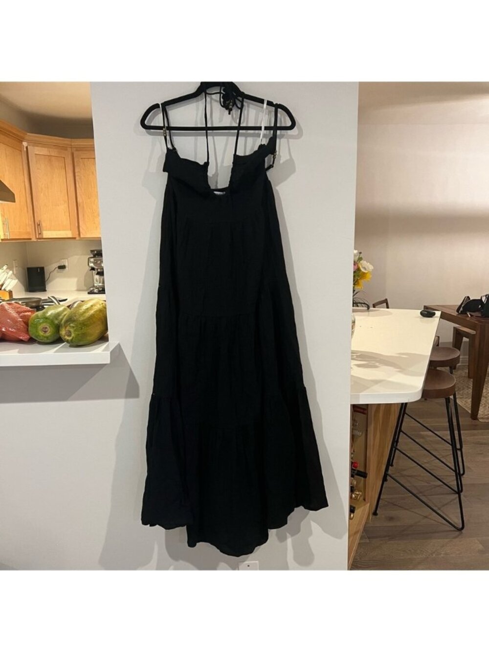 Charlie Holiday Cotton Black Maxi Halter Dress Size Small NWT